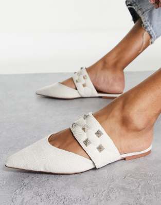 ASOS DESIGN Leah studded point ballet mules in natural fabrication-Neutral