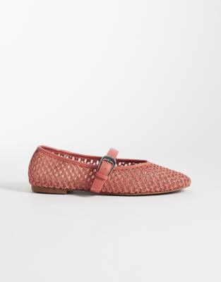 ASOS DESIGN Leah weave mary jane ballet flats in blush