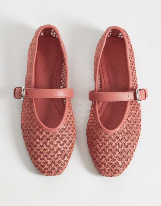 ASOS DESIGN Leah weave mary jane ballet flats in blush, 3 of 4