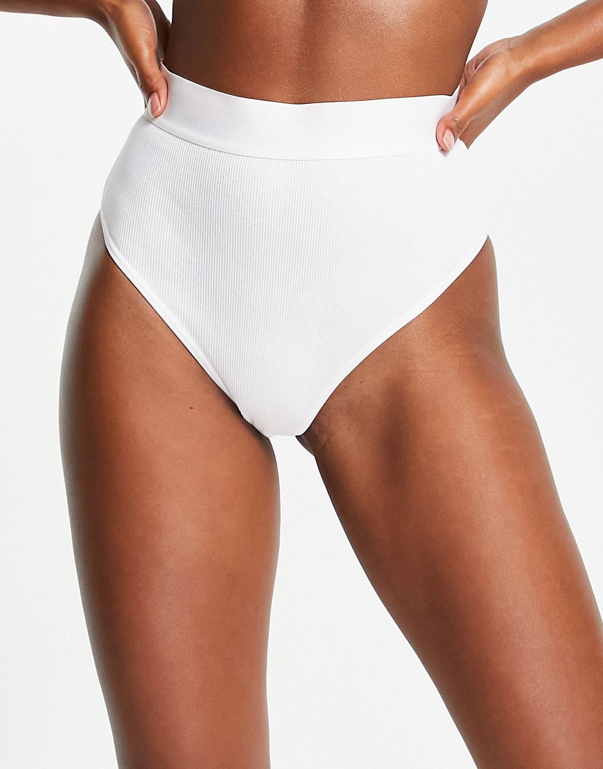 ASOS DESIGN Leanne cotton rib high-waist panty in white-Pink
