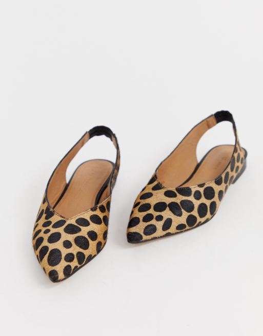ASOS DESIGN Leanne leather high vamp slingback ballet flats in leopard | ASOS