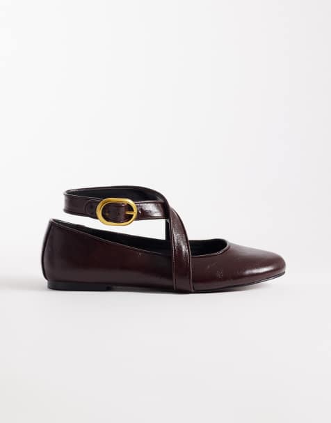 ASOS DESIGN – Leash – Chokladbruna ballerinaskor med korsade band - view 1