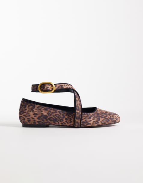 ASOS DESIGN Leash cross strap ballets in leopard - view 1