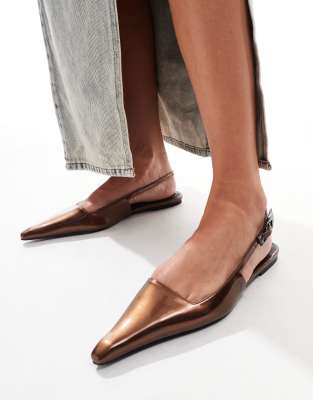 Asos Design Leash Slingback Ballet Flats In Copper-brown