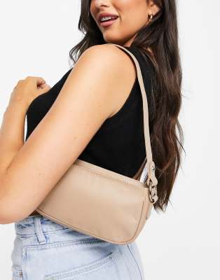 ASOS DESIGN leather 90s shoulder bag in beige | ASOS