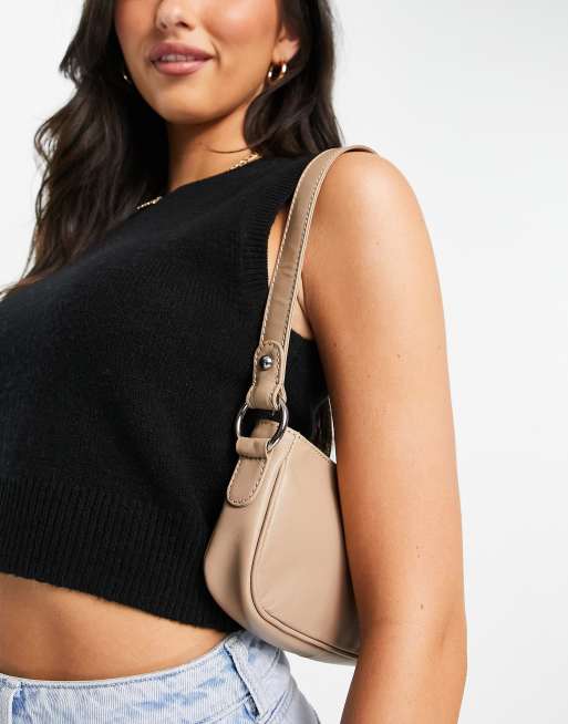 ASOS DESIGN leather 90s shoulder bag in beige, 3 of 4
