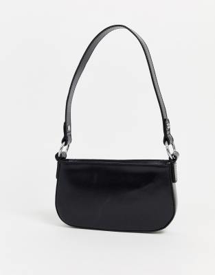 Asos Design Slim 90s Shoulder Bag In Black Nylon - Black