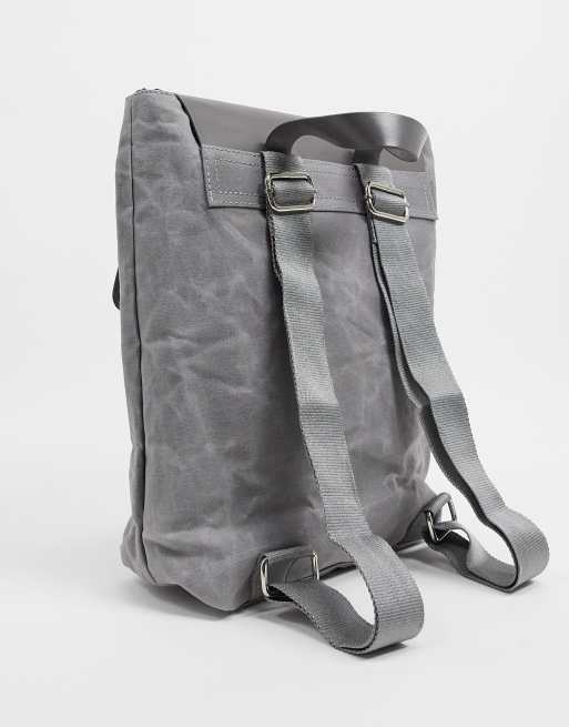 ASOS DESIGN leather and canvas backpack in grey