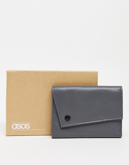 ASOS DESIGN leather asymmetric wallet in grey