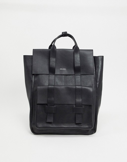 ASOS DESIGN leather backpack in black saffiano with double straps
