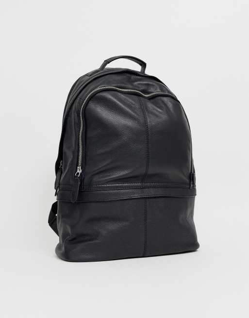 ASOS DESIGN leather backpack in black with double zips