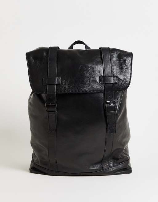 ASOS DESIGN leather backpack in black with handle