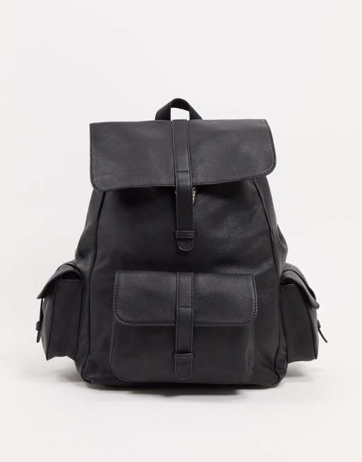 ASOS DESIGN canvas backpack with faux leather base in black