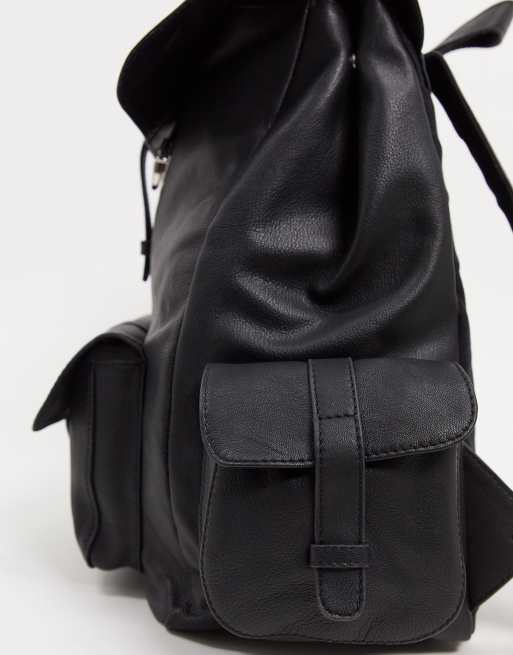 Asos black leather online backpack