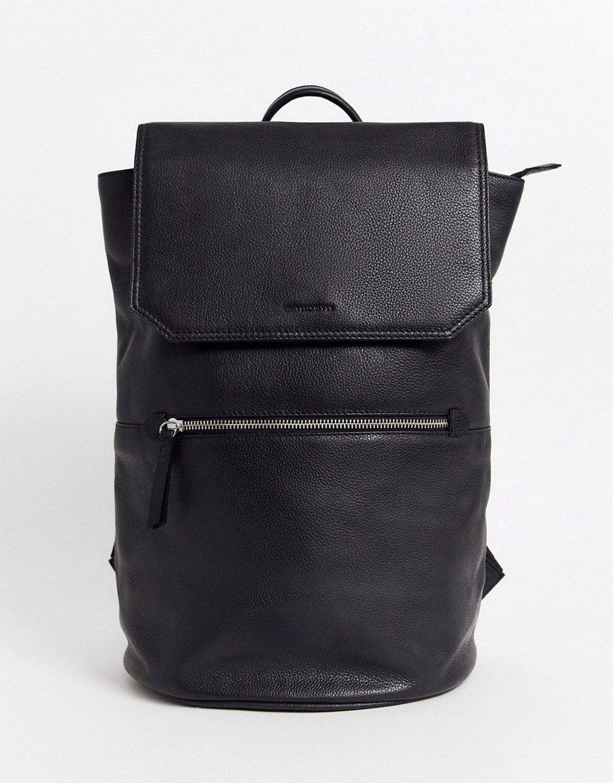 ASOS DESIGN leather backpack in black with zip detail and front flap