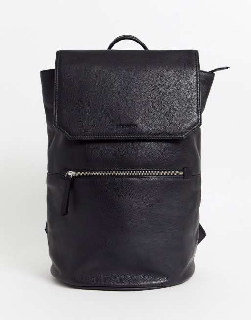 ASOS DESIGN leather backpack in black with zip detail and front flap | ASOS