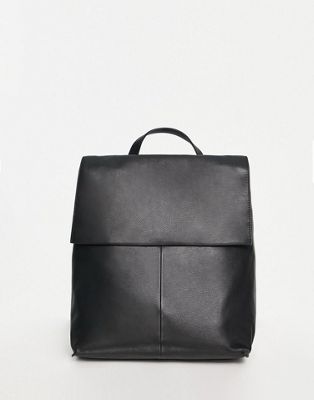 ASOS DESIGN leather backpack with flap in black