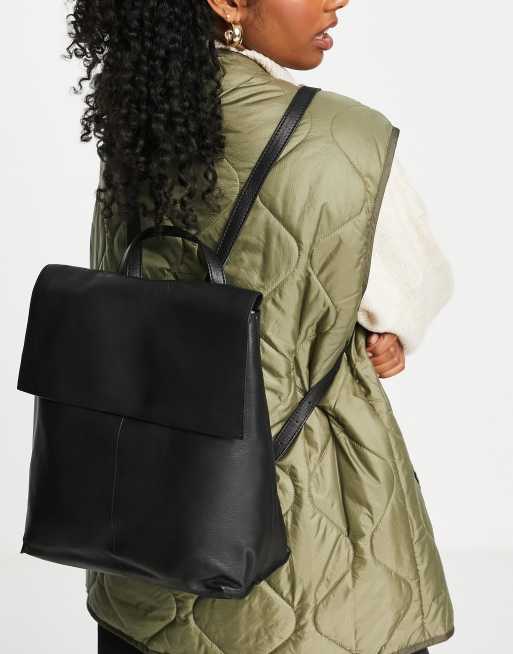 ASOS DESIGN leather backpack with flap in black ASOS