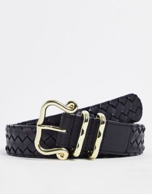 ASOS DESIGN leather belt in black weave