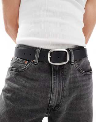 ASOS DESIGN ASOS DESIGN leather belt with burnished silver buckle in black