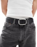[ASOS DESIGN] ASOS DESIGN leather belt with burnished silver buckle in black S-M BLACK