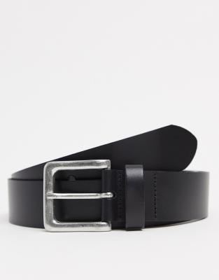 ASOS DESIGN leather belt with burnished silver buckle in black - ASOS Price Checker