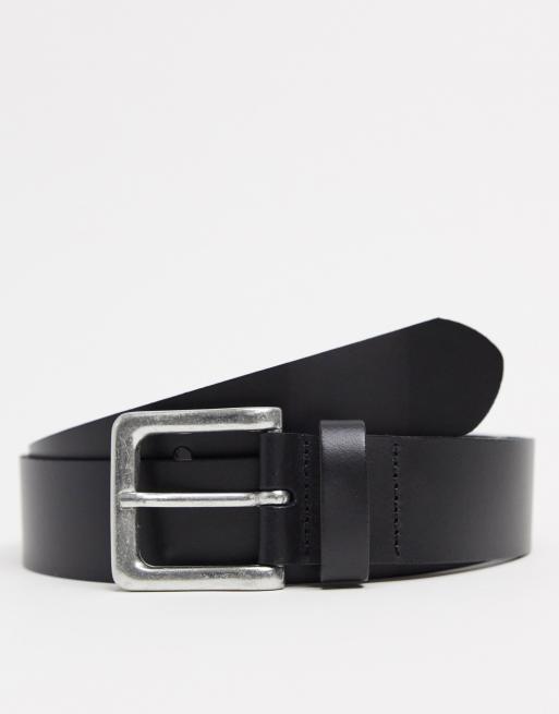 Black leather belt outlet silver buckle