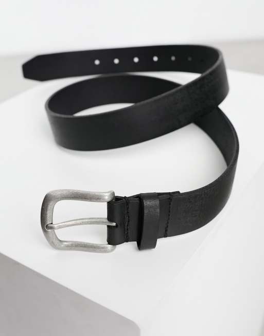 ASOS DESIGN leather belt with burnished silver buckle in vintage black