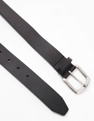 Shop Asos Design Leather Belt With Burnished Silver Buckle In Vintage Black