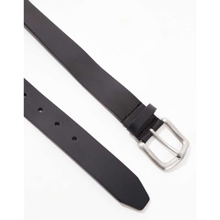 ASOS DESIGN leather belt with burnished silver buckle in vintage