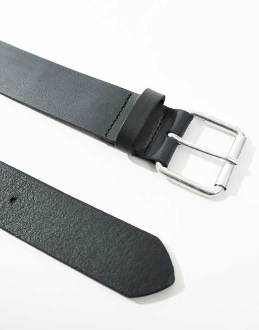 ASOS DESIGN leather belt with roller buckle in burnished  display picture 1