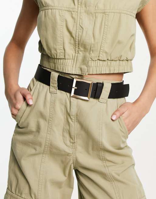 ASOS DESIGN leather bevelled square buckle hip and waist belt in