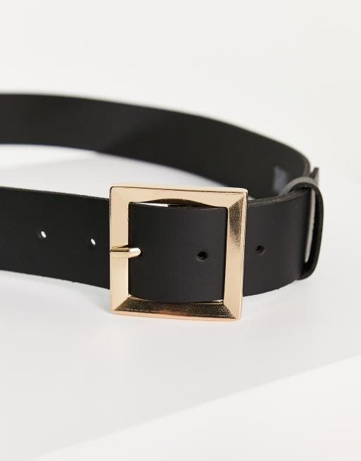 ASOS DESIGN leather bevelled square buckle hip and waist belt in