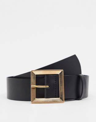 ASOS DESIGN leather wide belt in black with matte black buckle