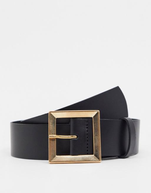 ASOS DESIGN wide square buckle waist belt in black