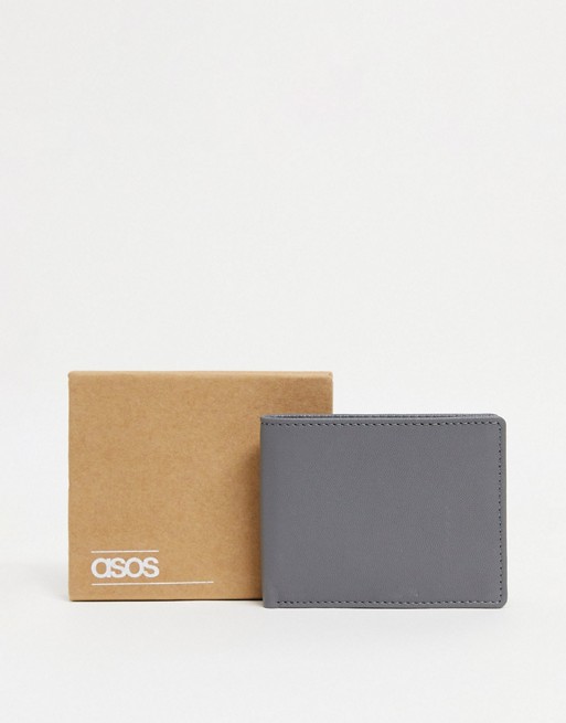 ASOS DESIGN leather bi fold wallet in dark grey