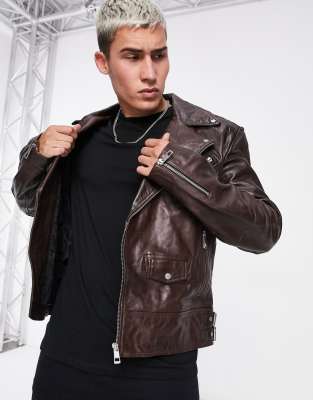 asos brown leather jacket