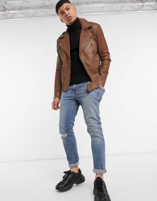 asos design faux suede biker jacket in tan