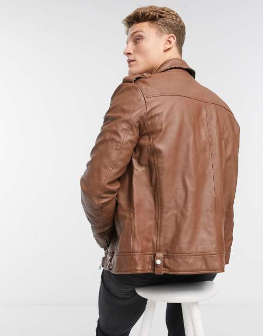 Asos mens leather hot sale biker jacket