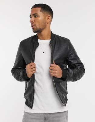 Asos leather 2025 bomber jacket