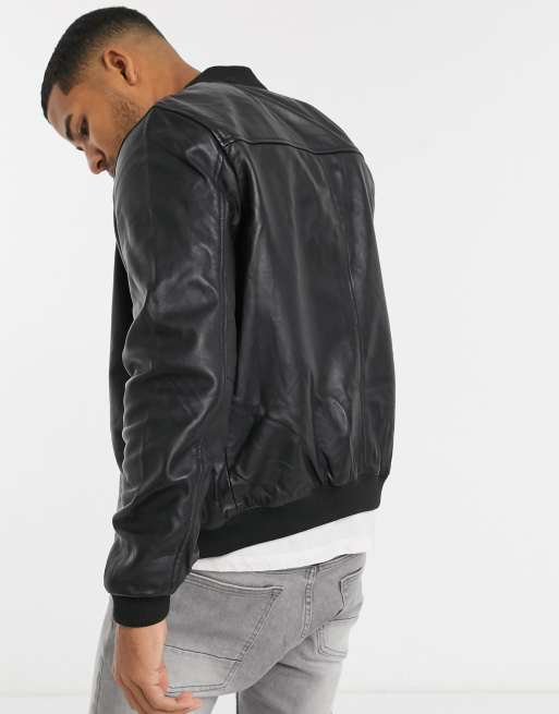 Asos mens hotsell leather bomber jacket