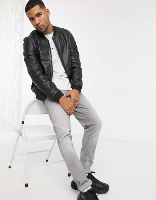 Asos mens clearance leather bomber jacket