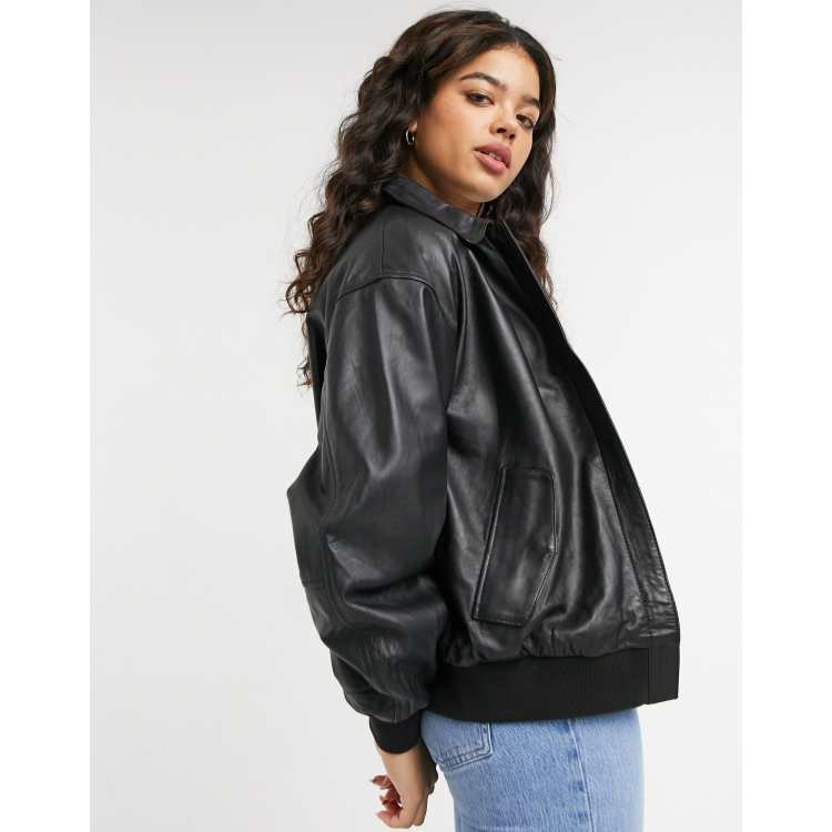 ASOS DESIGN leather bomber jacket in black ASOS