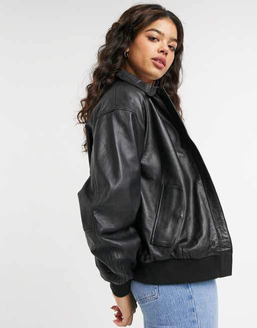 ASOS DESIGN leather bomber jacket in black ASOS