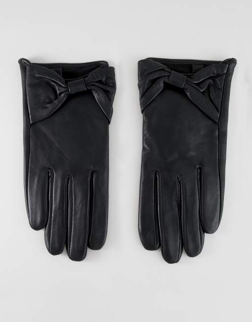 ASOS DESIGN leather bow gloves with touch screen