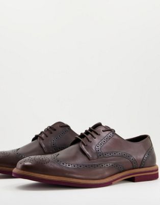 ASOS DESIGN leather brogue in brown leather with contrast sole