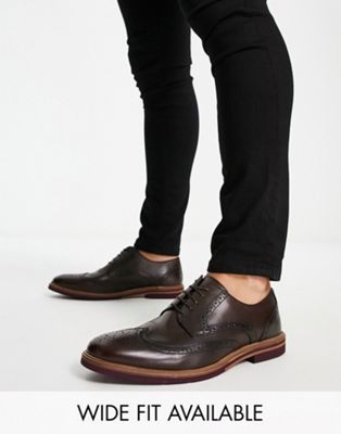 ASOS DESIGN leather brogue in brown leather with contrast sole