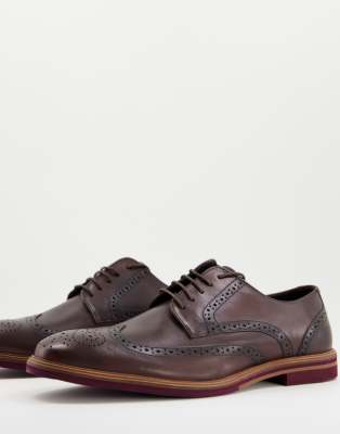 ASOS DESIGN LEATHER BROGUE IN BROWN WITH CONTRAST SOLE