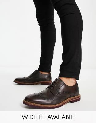 ASOS DESIGN LEATHER BROGUE IN BROWN WITH CONTRAST SOLE