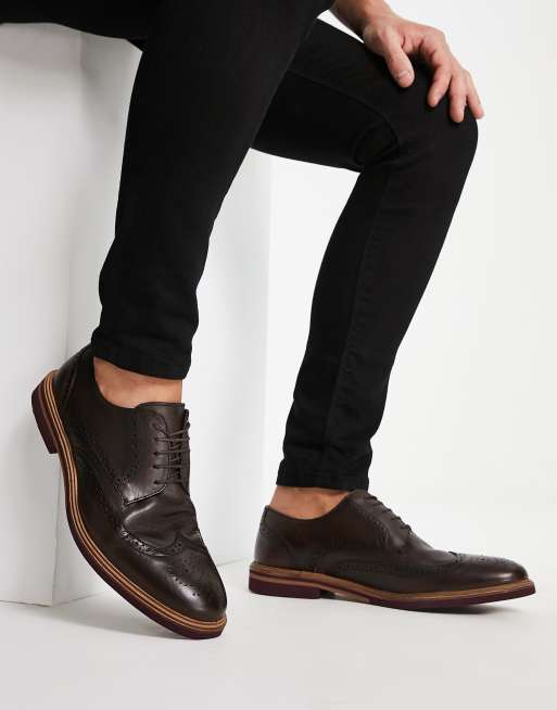 ASOS DESIGN Brogue Shoes In Brown Leather With Natural Sole And Colour  Details for Men